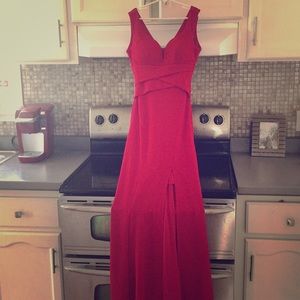 Bright vibrant red slit dress